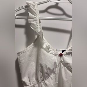 French Connection Feminine Blouse sz 6 white embroidery rose ruffle zipper back